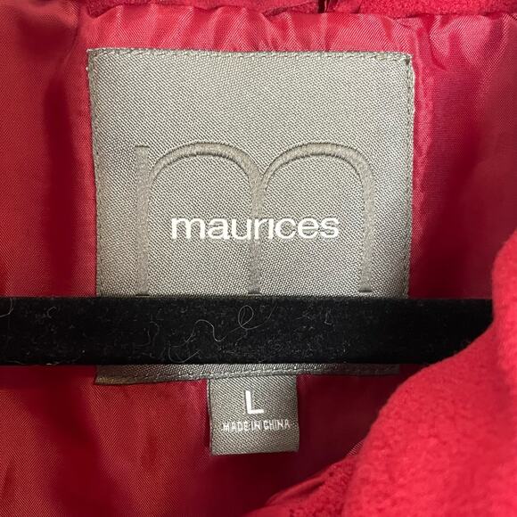 Maurices Red Snap Front Puffer Jacket Quilted Lined‎ Size Large Warm Cozy - Picture 8 of 11